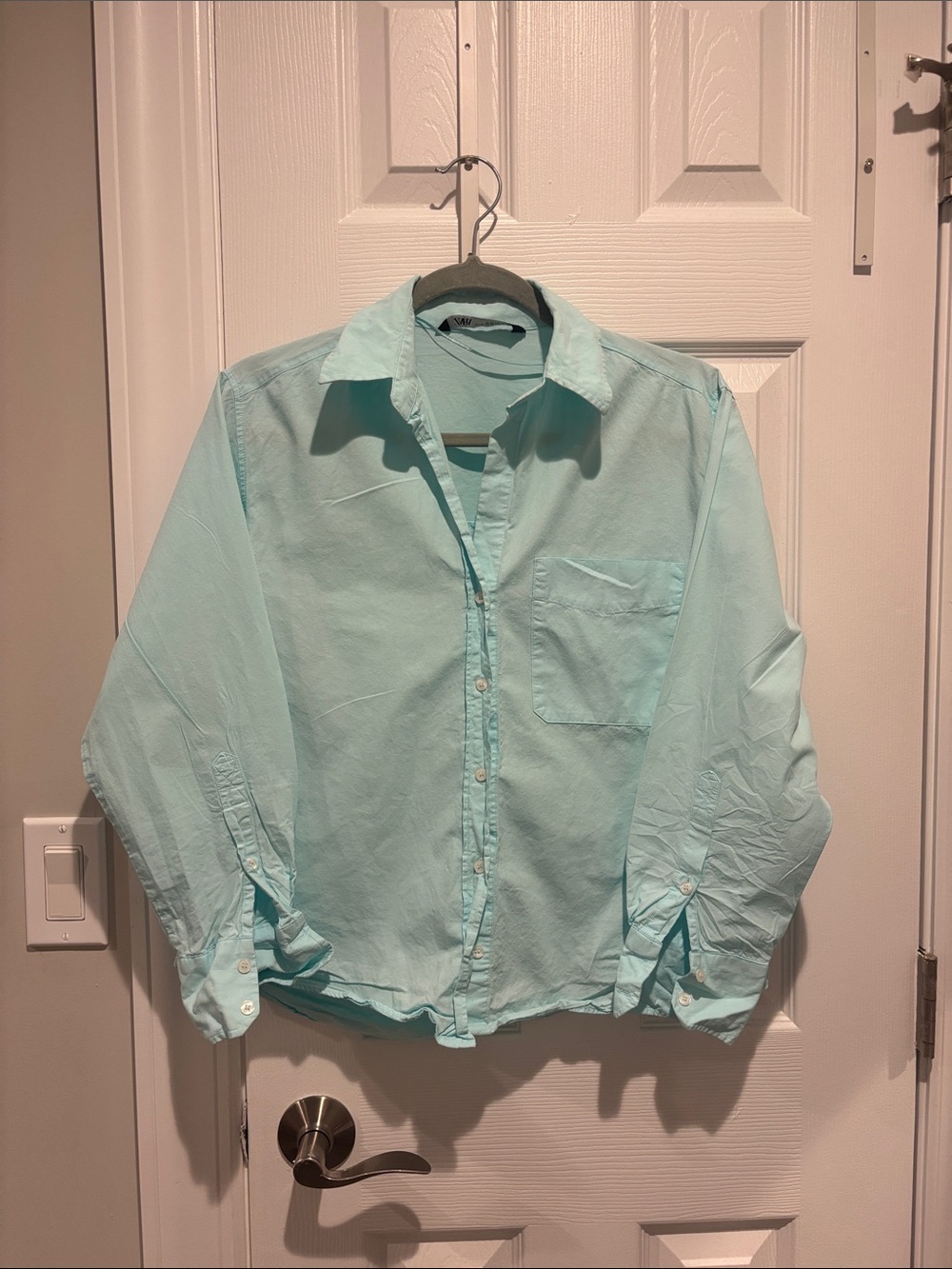 Zara Light Aqua women's Button-Up Shirt - Casual Long Sleeve oversized